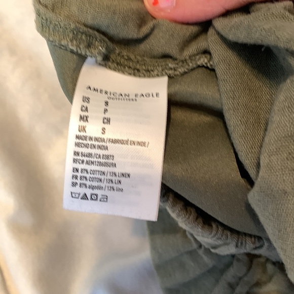 American eagle Olive Green Sailor button Wide leg cropped cotton linen pants  S - Picture 4 of 8